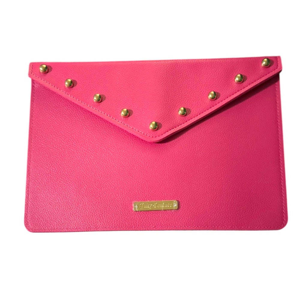 Juicy Couture Pink Leather Gold Studded Envelope Snap Clutch NWT